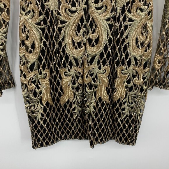 Akira Dress Black Gold Embroidered Sequin Long Sleeve Mock Neck - Picture 12 of 13